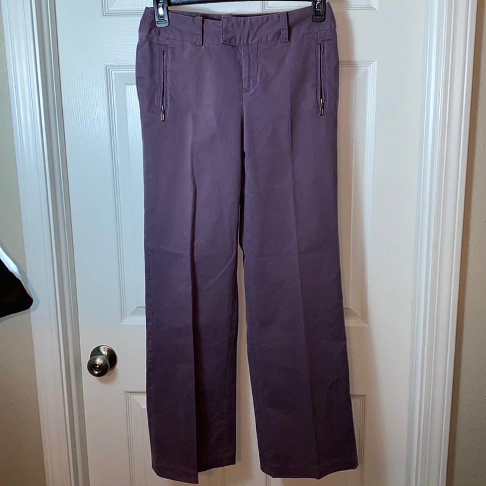 Eddie Bauer Women Trouser Twill Stretch Grape Size 6 Flat Front Pants Pockets